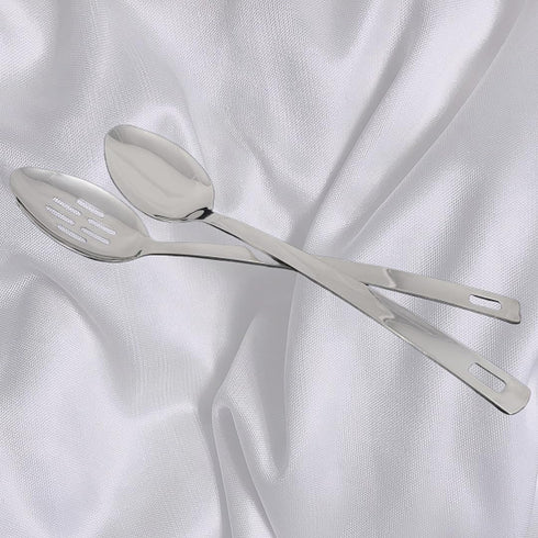 14.5 INCHES Long Handle Stainless Steel Cooking Spoon Set of 2, Slotted Spoons
