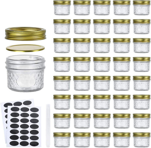 Encheng 4 oz Glass Jars With Lids And Bands,Small Canning Jars For Caviar,Herb,Jelly,Jams,Mini