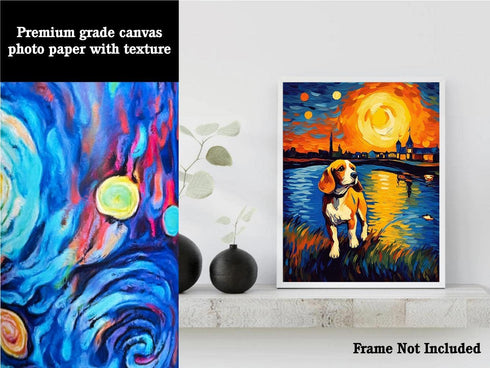Bestbuddy Pet 11X14 Unframed Starry Night Van Gogh Inspired Beagle Dog Oil Painting Art Print Wall Decor AP126