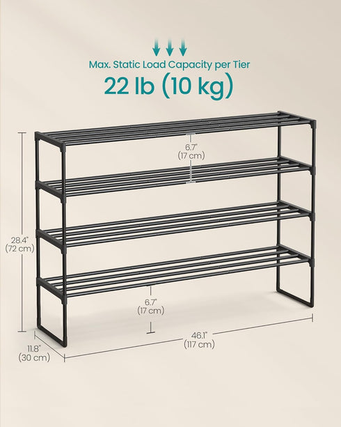 4-Tier 25-30 11.8 46.1 28.4 Inches, ULSA034B01 SONGMICS Shoe Rack, Shoe Organizer, Metal Storage Shelf, Upright