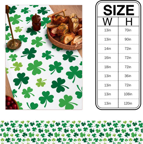 St Patrick's Day Green Shamrocks/Clover Table Runners, 13" x 70" Long Cotton Linen Non-Slip Rectangle Dresser Scarves