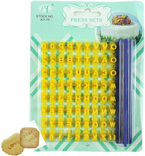 73 pcs Biscuit Fondant Cake/Cookie Stamp Impress Embosser Cutter - Mold Tool Set with Alphabet, Number, Letter Symbols