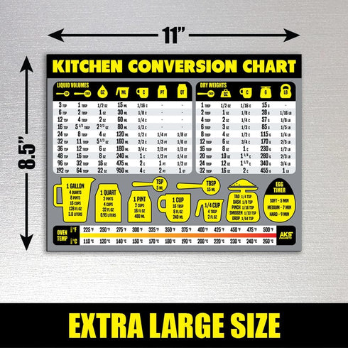 Kitchen Measurement Conversion Chart Magnet, Extra Large Magnetic Decor for Cooking and Baking