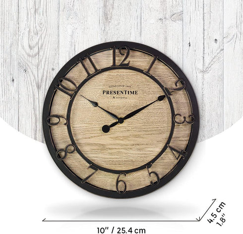 Presentime & Co 10" Farmhouse Series Wall Clock - Vintage Design, Cottage Style, Oil Rubbed Bronze