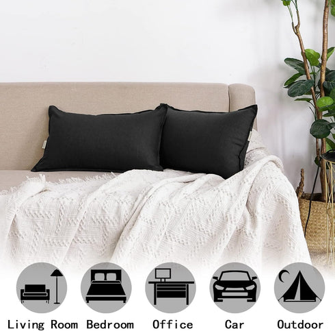 Jeanerlor Cotton Linen Decorative Lumbar Throw Pillow Case 12"x20" for Wedding/Party/Gift, Black