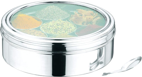 7 8 inch Vinod Stainless Steel Masala Dabba, Spice box, Compartments with Lid, Diameter, See-through