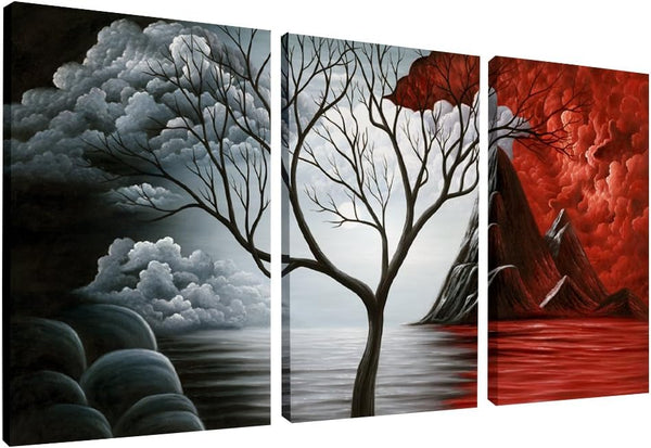 Wieco Art The Cloud Tree 3 Panels Modern Canvas Wall Art Prints - Abstract Seascape Paintings for Home Decor
