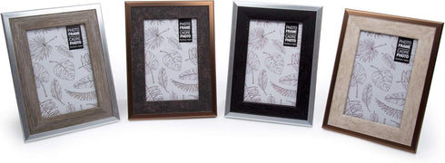 Modern-Contemporary Woodgrain Metallic Photo Frame - 4 x 6 inches, Black for Countertop Display