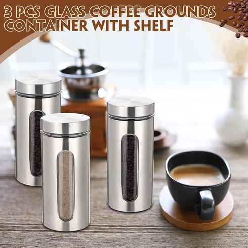 3 50oz Set Suclain Stainless Steel Coffee Grounds Canisters with Shelf x Sugar Coffee Bean Storage Container