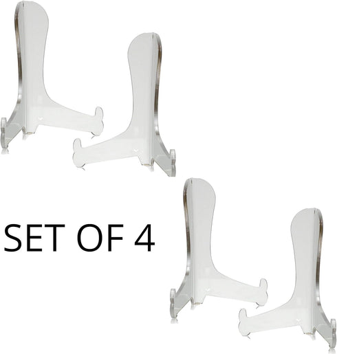 BANBERRY DESIGNS Clear Acrylic Easels - 5" H Fixed Position - Tabletop Display Stand for Plates, Pictures, Books, Plaques, Tiles, Canvas Art, Tablets & Phones - Set of 4