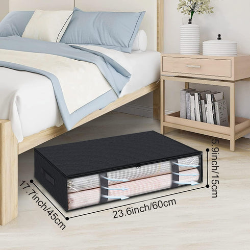 Under Bed Storage Containers, 4-Pack Large Bags Organizer with Clear Window and Handles for Bedding, Clothes, Black