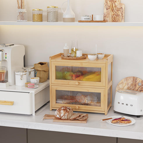 Counter, 4 BAMBANG Extra Large Bamboo Bread Box for Kitchen Double Layer Bread Storage Container Farmhouse Bread Box