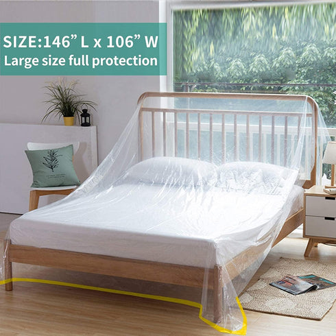HERSENT 146"/12ft Plastic Sofa Couch Cover - Waterproof Couch Cover for Sectional Sofa LShape, Extra Large Bed Couch