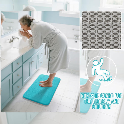 Yimobra Memory Foam Bath Mat, Super Soft Non Slip 24x17 Inch, Quick Dry, Machine Washable, Lake Blue