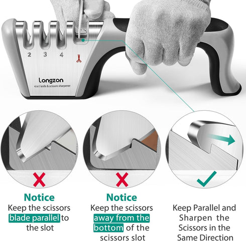 4-in-1 Knife Sharpener with Cut-Resistant Glove, Original Premium Polish Blades, Best Kitchen Knife Sharpener