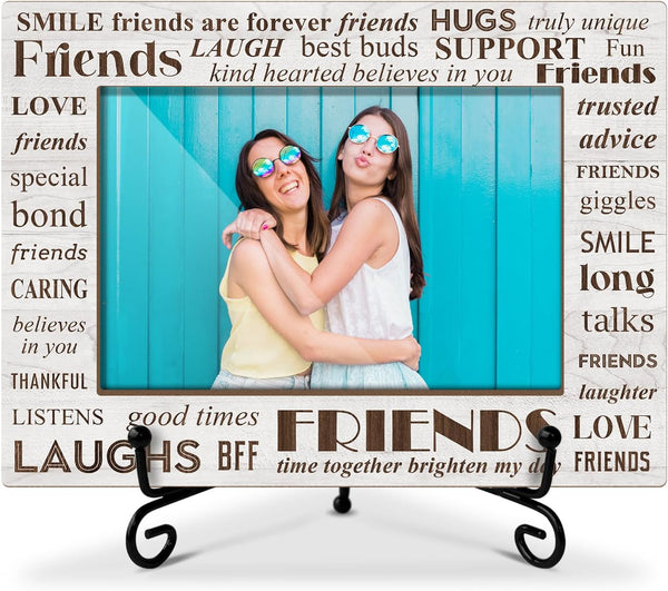 Wooden Photo Frame with Iron Stand, Friendship Gifts for Bestie Woman BFF, 4x6 Horizontal Photo Display