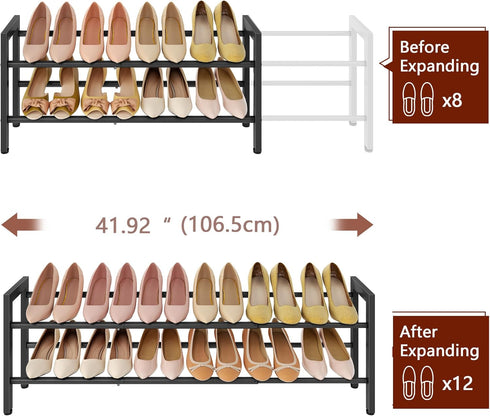 2-Tier Closet FAVOOSTY Expandable Shoe Rack, Adjustable Shoe Shelf Storage Organizer Space Saving Metal Free Standing