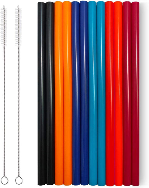 12 Pcs Eco Friendly Silicone Straws with 2 Cleaning Brushes, Reusable for 30oz and 20oz Tumblers (Pure Multicolor, 10