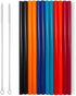 12 Pcs Eco Friendly Silicone Straws with 2 Cleaning Brushes, Reusable for 30oz and 20oz Tumblers (Pure Multicolor, 10