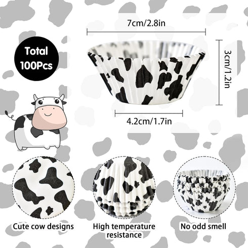 Cow Paper Patterned Cupcake Liners, 100Pcs Mini Muffin Baking Cups, Greaseproof Cupcake Papers Liners for Birthday, Baby Shower Theme Party, Farm Animal Party and Christmas Baking Supplies by STNRST-IN