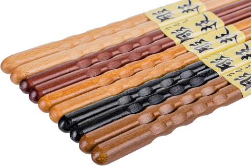 Heim Concept 5-Pairs Natural Wood Chopsticks Set, Reusable Bamboo Chinese Korean Japanese Chop Stick