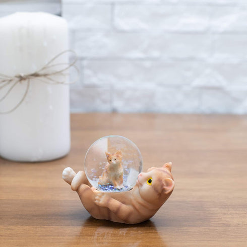 Elanze Designs Striped Tabby Cat and Kitten Figurine, 45MM, Magical Whimsical Tabletop Glitter Water Snow Globe