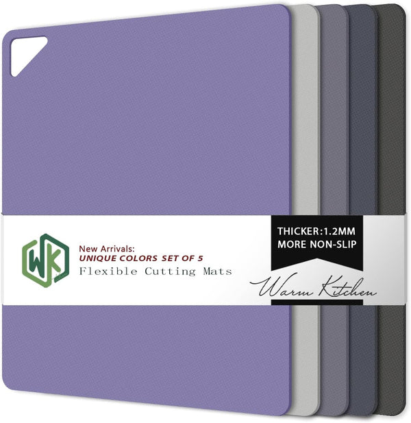 WK Plastic Cutting Boards Set of 5, Flexible Non-Slip Mats for Kitchen, Thin Cutting Sheets with Hole