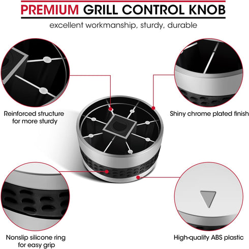 Unicook 4 Pack Grill Control Knob - Gas Burner Replacement, Chrome Plated Plastic with Nonslip Grip, Fits BBQ Gas Grills