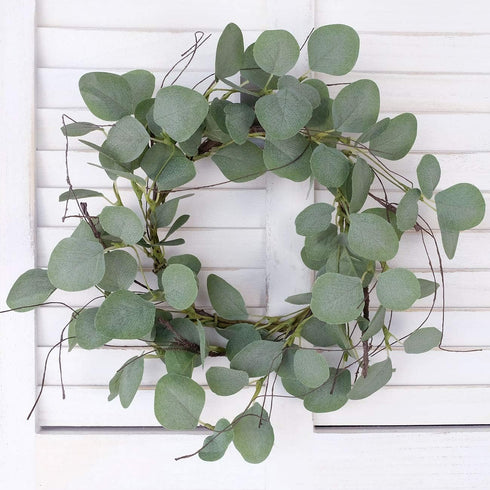 idyllic Eucalyptus Leaves Wreath, Metal Polyester Green Wreath 14 Inches for Front Door Decor