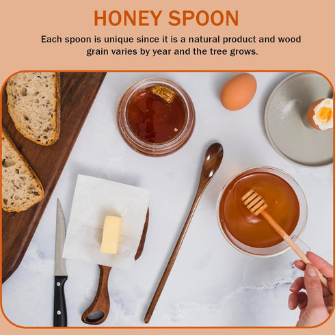 Mabor 2 Pcs Long Wooden Coffee & Tea Spoons, Honey & Jam Stirrer, Mixing Spoons for Coffee, Tea, Jam, Dessert, Honey
