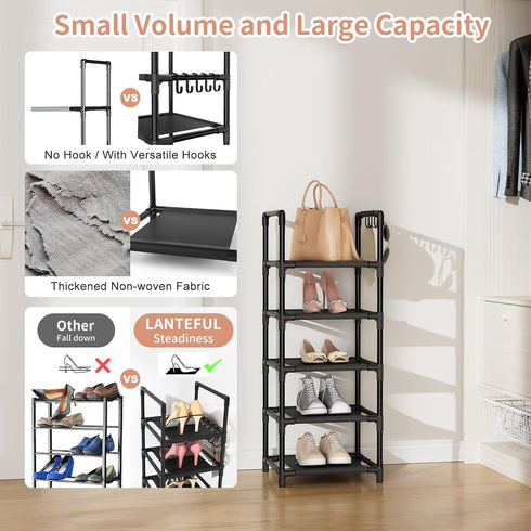 5 5-10 Closet, LANTEFUL Narrow Shoe Rack Tier Shoe Shelf Storage for Pairs Shoe and Boot, Sturdy Shoe Storage Space