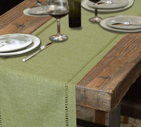 Grelucgo Handcrafted Solid Color Dining Table Runner - Double-Hemstitched (Sage Green, 14 x 72)