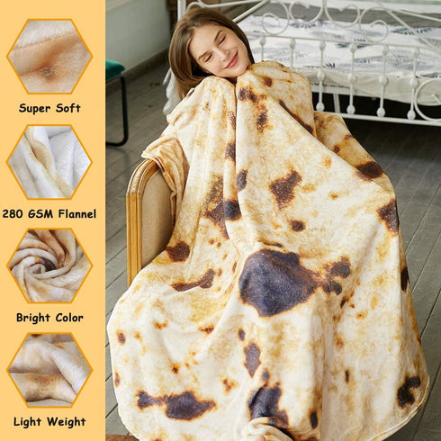 SeaRoomy Burritos Tortilla Throw Blanket, Novelty Tortilla Round Blanket for Adults and Kids