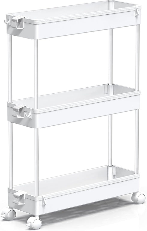 3 SPACEKEEPER Slim Rolling Storage Cart, Tier Bathroom Storage Organizer Laundry Room Utility Cart Mobile Shelving