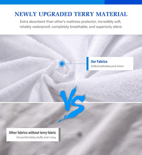 King Mattress Protector, Waterproof Mattress Pad Cover, Soft Breathable Cotton Terry for Pets Kids Adults