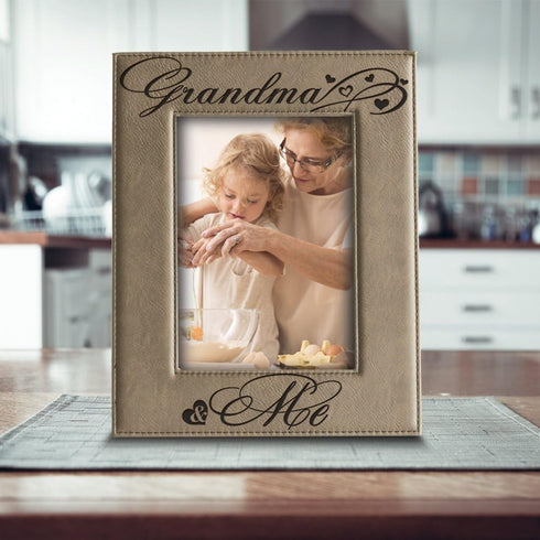 BELLA BUSTA Grandma and Me Picture Frame, Engraved Leather Frame, 5 x 7 Vertical Gift for Grandparents