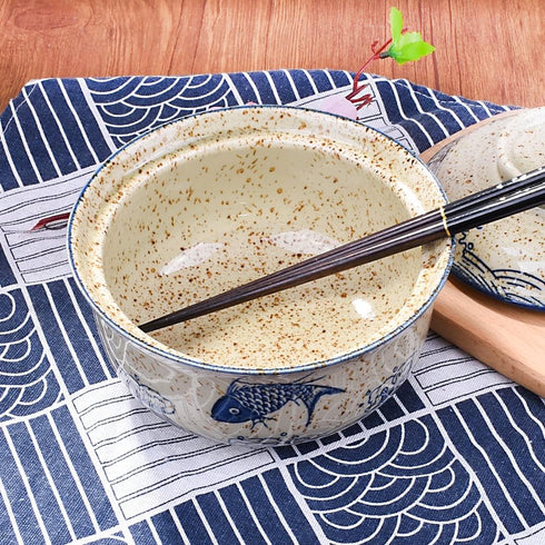 Ramen Bowl with Lid, Japanese Style 25.4 OZ Big Ceramic Bowl for Soup, Rice Noodle, and Porridge, Microwave Safe