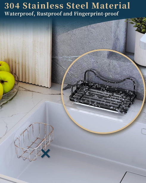 Movable Sponge Holder for Kitchen Sink, 304 Stainless Steel Caddy with Detachable Drip Tray for Countertop