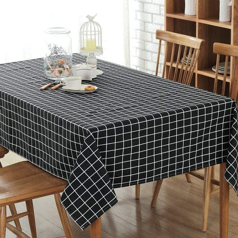 Bringsine Classic Rectangular Cotton Linen Table Cloth, Black Check Vintage Dinner Picnic Deco (36 X 36 Inch)