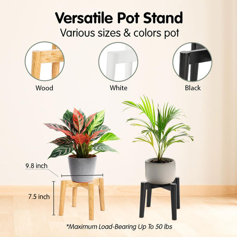 7.5" 9.8" Wood x Plant Stand Indoor Outdoor, Wooden Single Floor Plant Pot Holder, Natural Plant Stand, Assembly