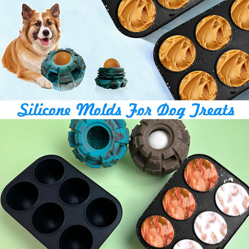 Yipetor 6-Cavity Silicone Treat Tray for Large Dog Toy, Frozen Treat Dog Toy Tray Mold, Reusable Ice Cube Tray-2PACK Large