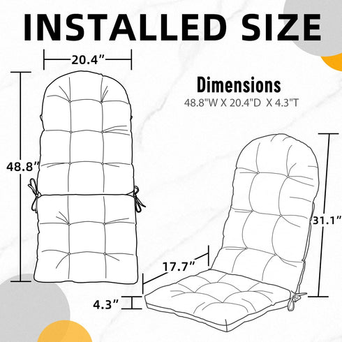 1) FILUXE Adirondack & Rocking Chair Cushion, High Back Patio Cushions - Waterproof Solid Tufted Pillow, Indoor/Outdoor