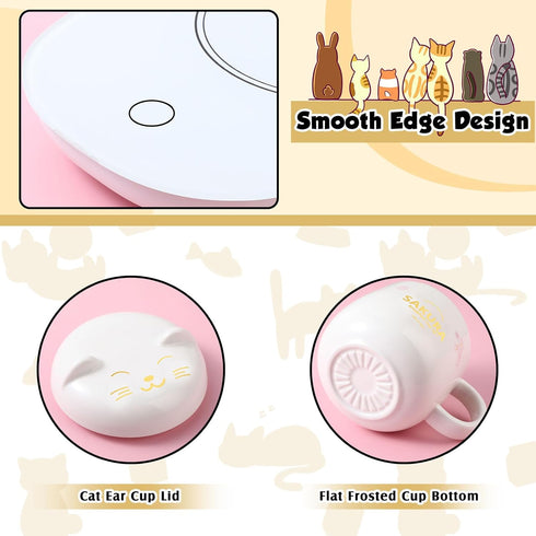 Cute Cat Smart Coffee Warmer with Mug for Women, Electric Coffee Mug Heater, Temperature Control, Ceramic, White, Gift