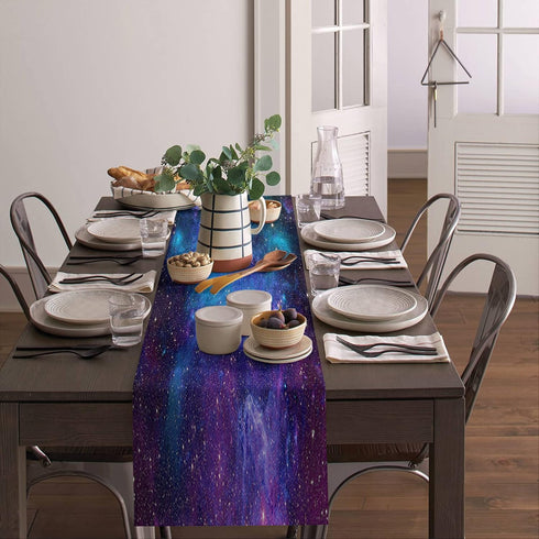 Dining Table Runner Dresser Scarf, Linen Burlap Fabric Galaxy Stars in Space Washable Table Runners 72 Inches