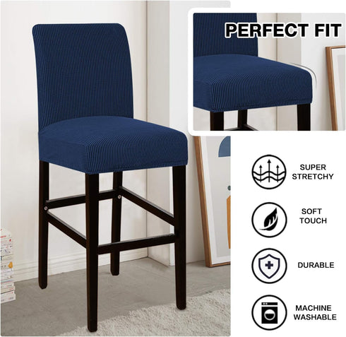 Flamingo P High Stretch Bar Stool Cover - Non Slip Pub Counter Stool Chair Seat Slipcover, Set of 4, Navy