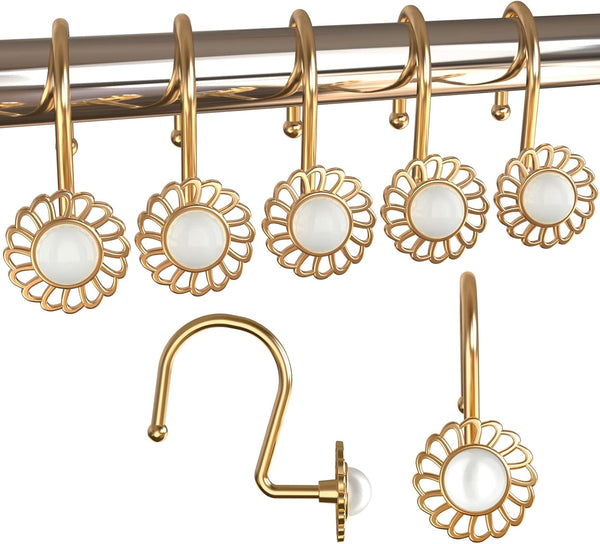 Set of 12 Heavy Duty Metal Decorative Curtain Rings - Vintage Rustproof Curtain Hooks for Bathroom Shower Rods