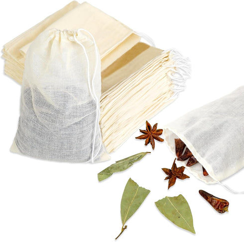 Spice Bags for Cooking, 12PCS Large Muslin Drawstring Soap Bags, Reusable Empty Tea Bags 8x10 Inch