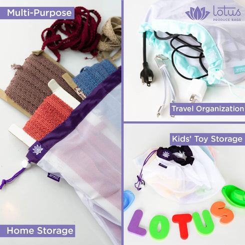 Eco-Friendly Mesh Produce Bags for Groceries - Reusable Lotus Bags