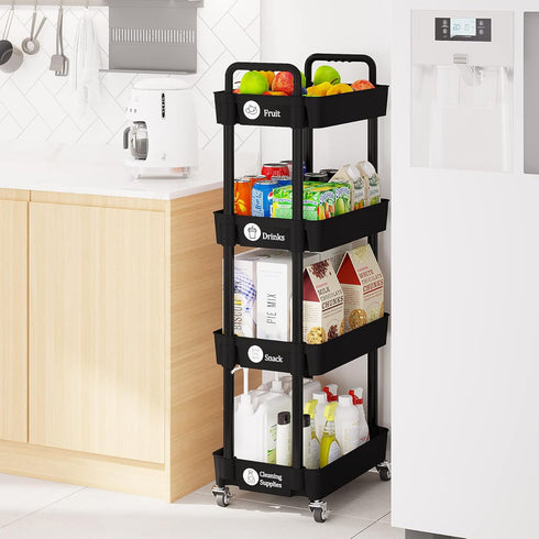 4-Tier Laiensia Rolling Cart with Wheels,Multifunction Utility Storage Carts, Kitchen Storage Organizer,Mobile Shelving