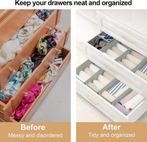 Set of 12 Drawer Organizer, Fabric Closet Organizer and Storage Baskets for Clothing, Sock, Ties, Gray